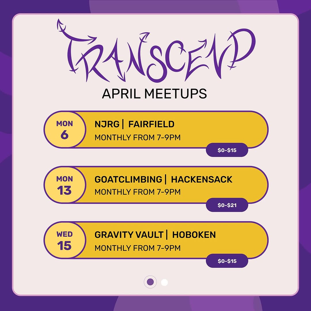 Transcend NJ x Out and Active LGBTQ+ Meetup at Montclair Gravity Vault at Gravity Vault — Middletown