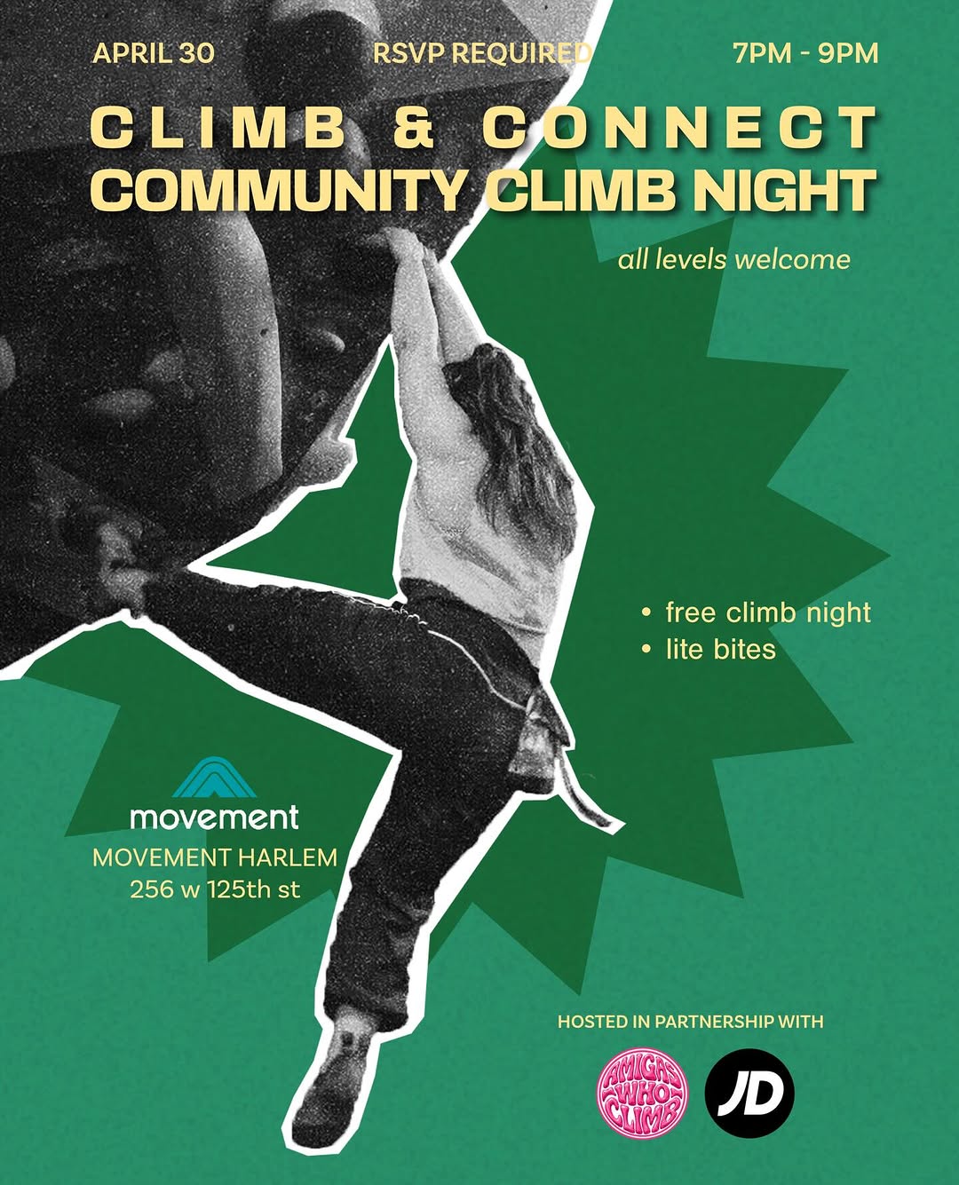 Amigas Who Climb x JD Sports Community Climb Night at Movement — Harlem