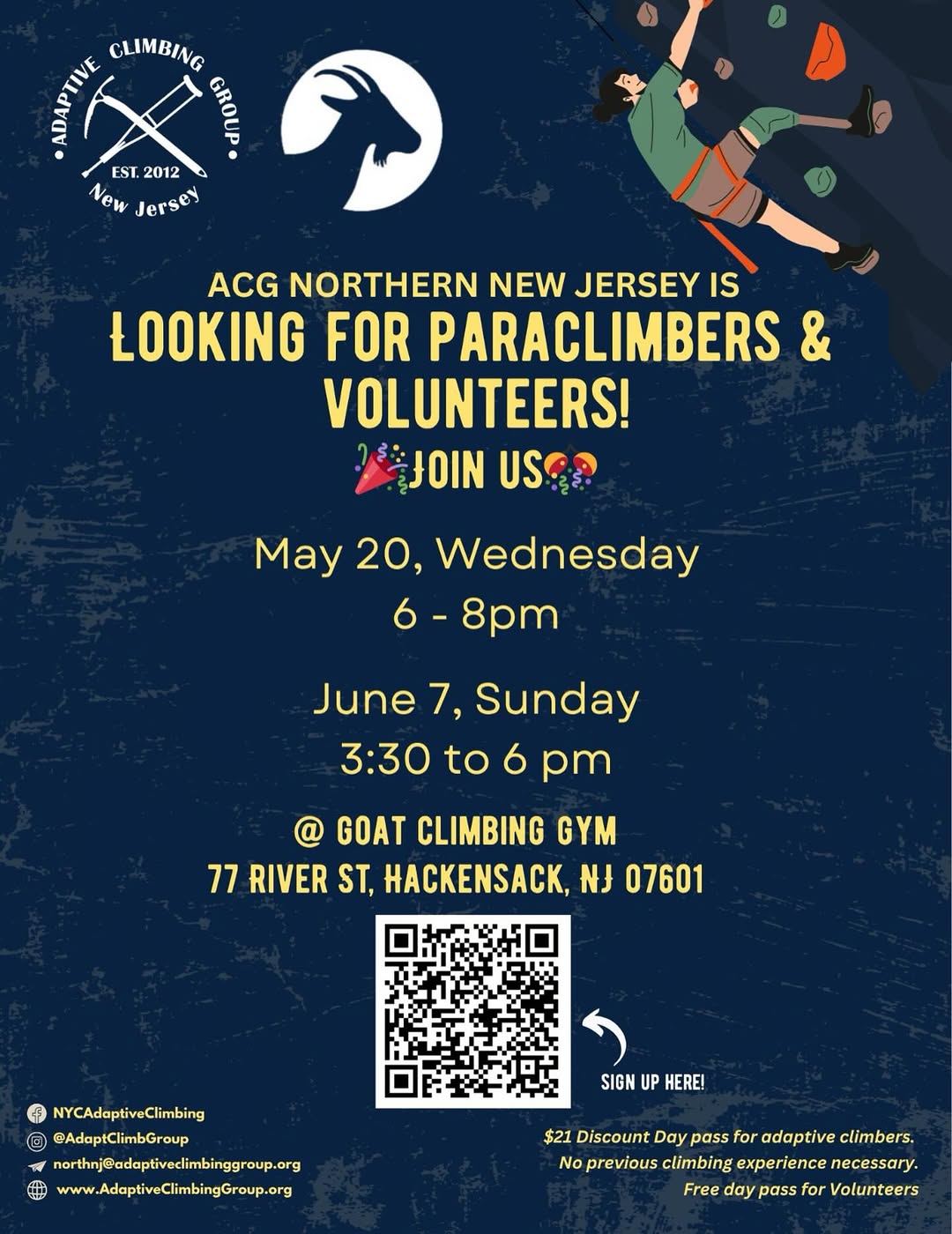 ACG North Jersey Adaptive Climbing Session at GOAT Climbing